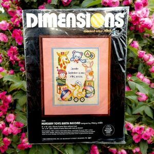 Dimensions Nursery Toys BIRTH RECORD Counted Cross Stitch Kit #3505 Baby Shower